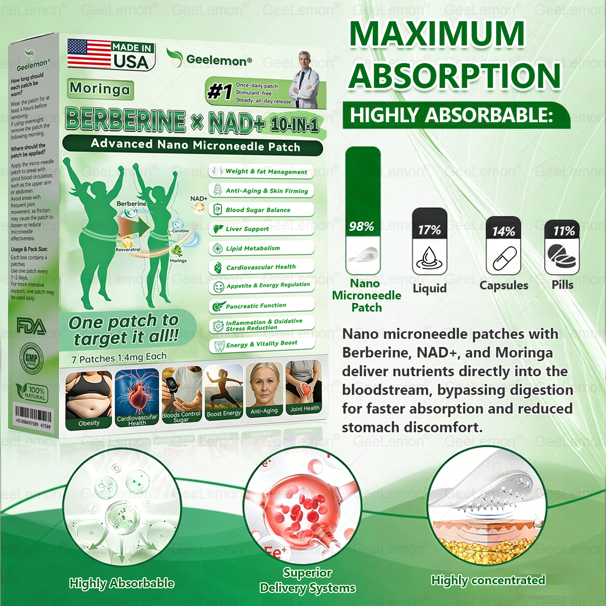𝐀𝐌𝐙𝐊𝐄𝐄𝐏® 𝐌𝐨𝐫𝐢𝗻𝗴𝗮 · 𝐁𝐞𝐫𝐛𝗲𝗿𝗶𝗻𝗲 × 𝗡𝗔𝗗+ 𝟏𝟎 𝐢𝐧 𝟏 𝐀𝐝𝐯𝐚𝐧𝐜𝐞𝐝 𝗡𝗮𝗻𝗼 𝗠𝗶𝗰𝗿𝗼𝗻𝐞𝐞𝐝𝐥𝐞 𝐏𝐚𝐭𝗰𝗵(Just once a day, visible changes in 7 days) 🎉For obesity, cardiovascular health, diabetes, sleep apnea, thyroid gland, intestinal health, joint problems and more