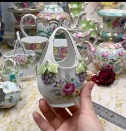 Ceramics Flower Jewelry Storage Box Vase Teapot Flower Basket Jewelry Case Storage Jewelry Organizer Display Home Decor Ornament