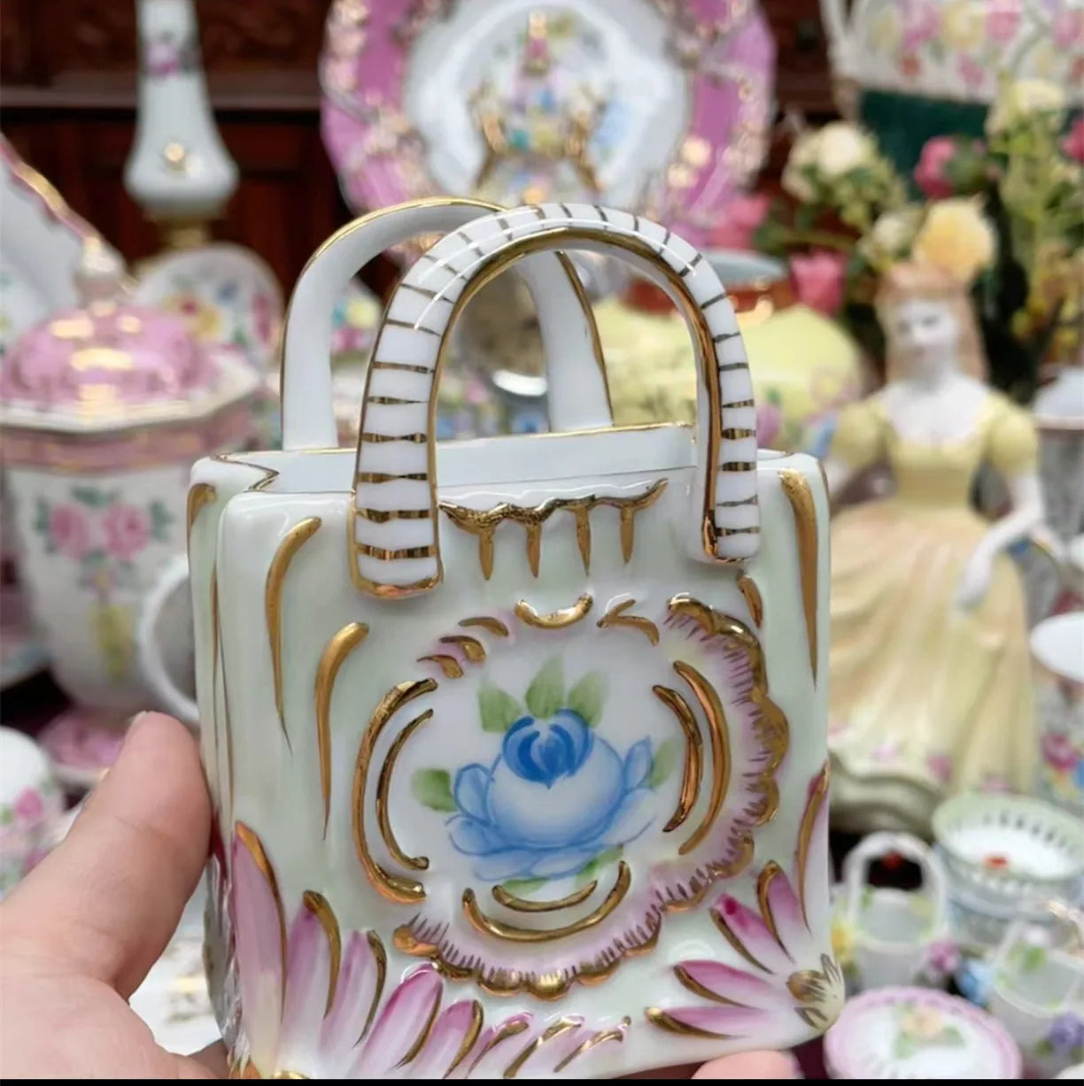 Ceramics Flower Jewelry Storage Box Vase Teapot Flower Basket Jewelry Case Storage Jewelry Organizer Display Home Decor Ornament