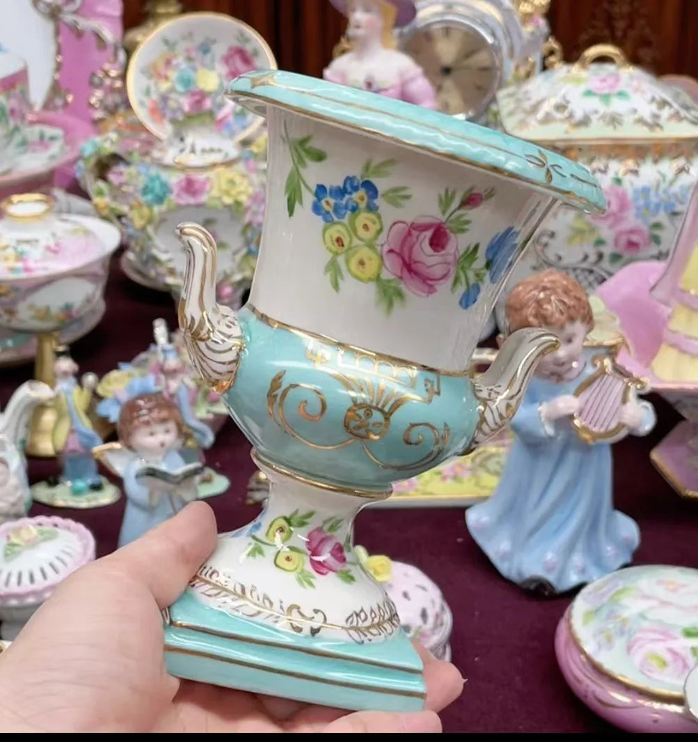 Ceramics Flower Jewelry Storage Box Vase Teapot Flower Basket Jewelry Case Storage Jewelry Organizer Display Home Decor Ornament